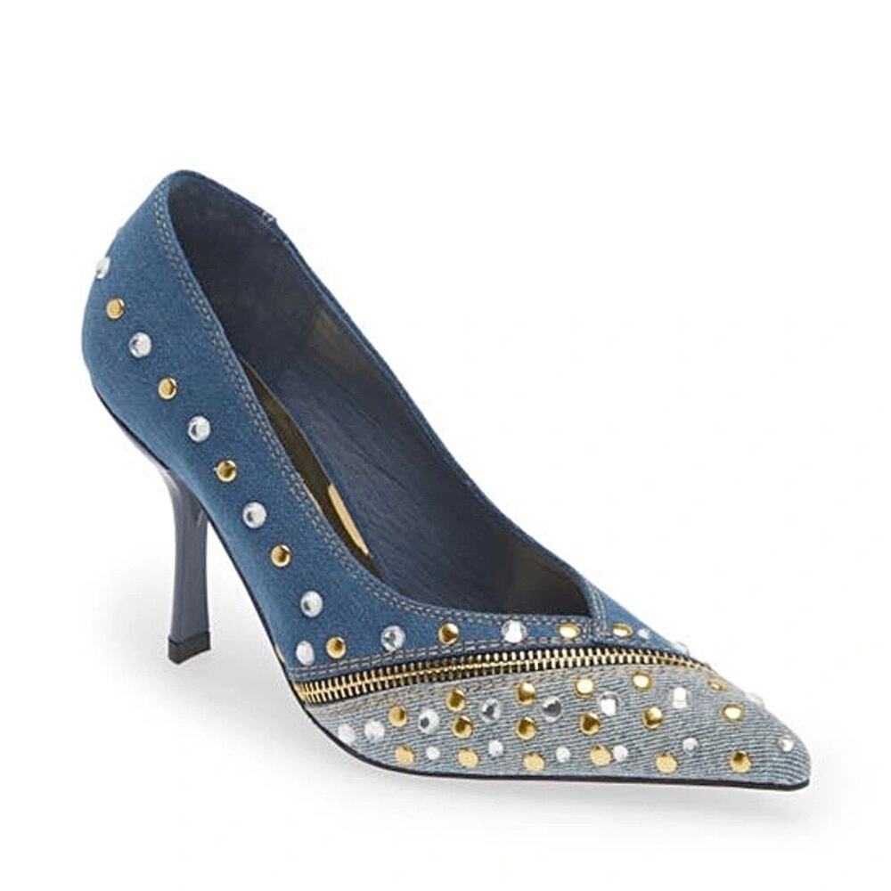 Jeffrey Campbell Blue Denim Gimme More Pointed Toe Stiletto Pumps Women's 8.5